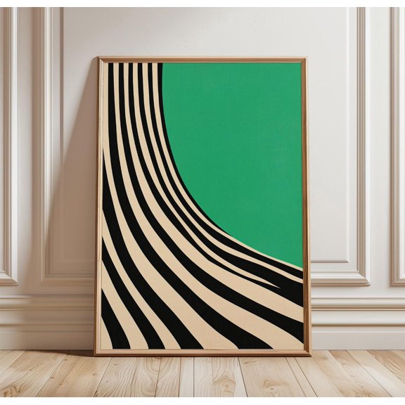 Abstract Line Art Green Black White Geometric Modern Minimalist Decor, Unframed Canvas