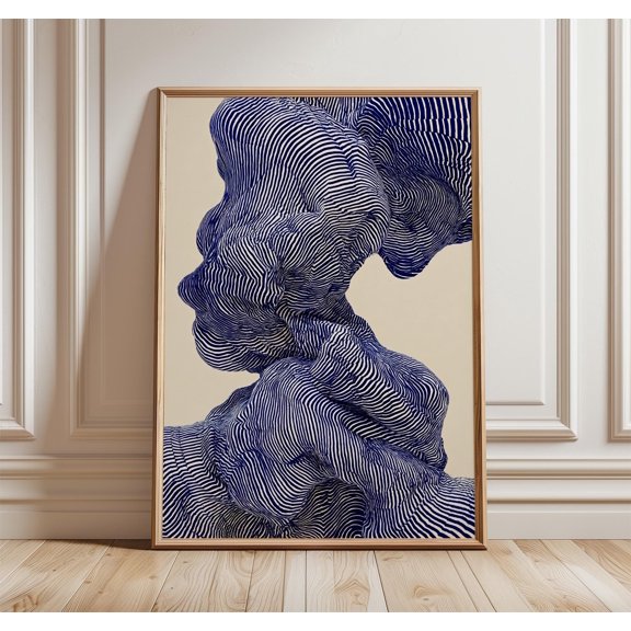 Abstract Line Art Poster, Blue Wave Optical Illusion, Modern, Poster Only