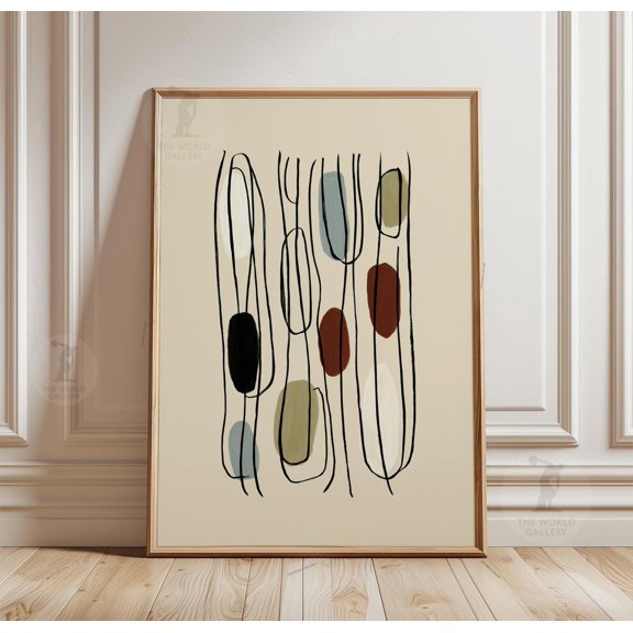Abstract Line Art Poster Minimal Organic Shapes Mid Century Style Artwork