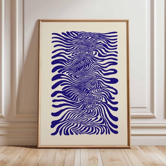 Abstract Line Art Poster, Modern Optical Illusion Wall Art, Blue Wave Print, Minimalist Contemporary Artwork, Geometric Home, Decor, Unfreamed 16x24