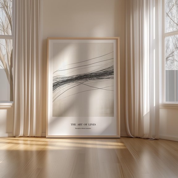 Abstract Line Art Print – Modern Minimalist Wall Art Flowing Black Lines Home Decor Office Wall Art