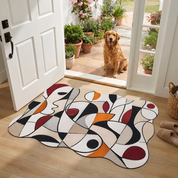 Abstract Line Art Scalloped Diatomaceous Earth Doormat, 16