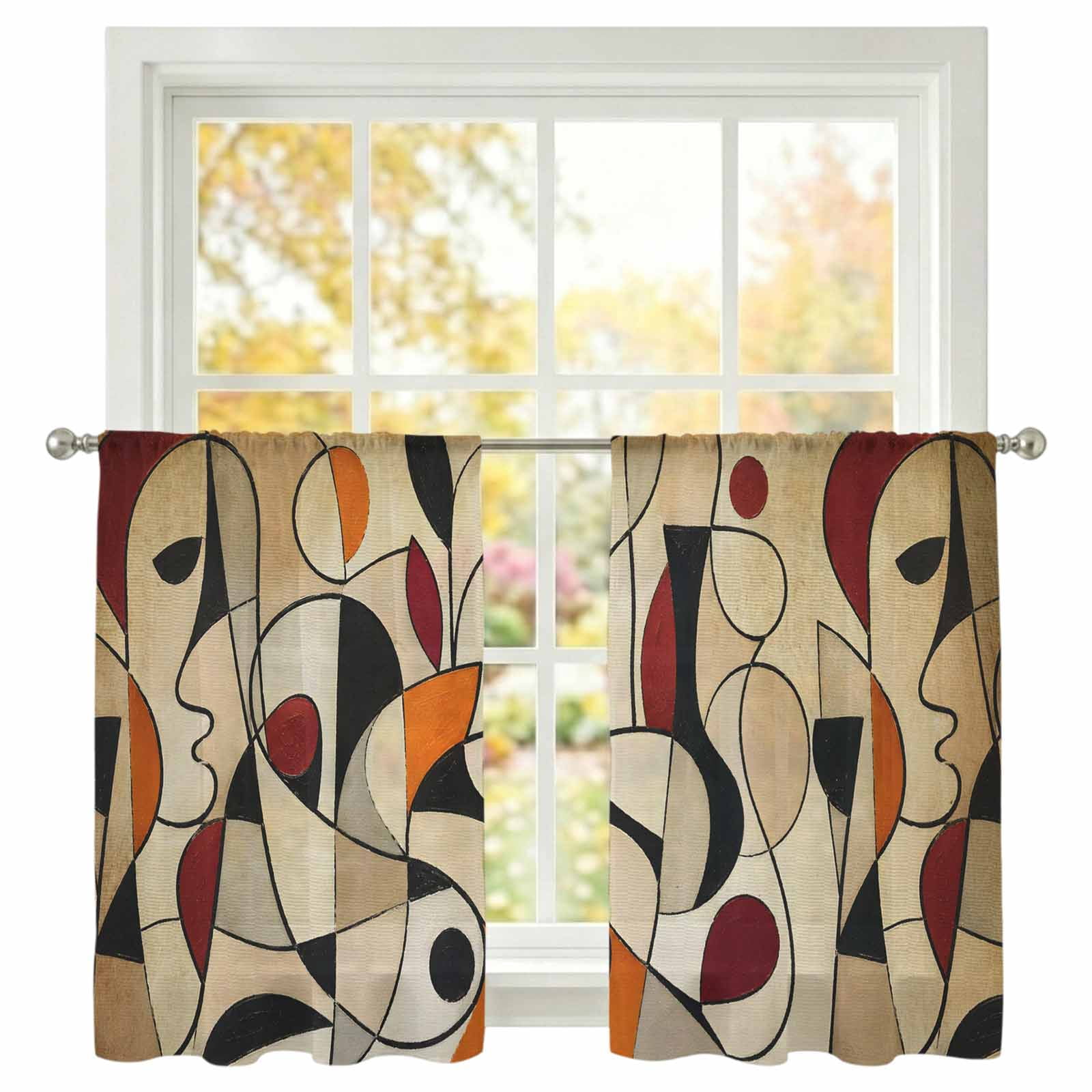 Abstract Line Art Sheer Curtains 45 Inch Long 2 Panels Vintag…