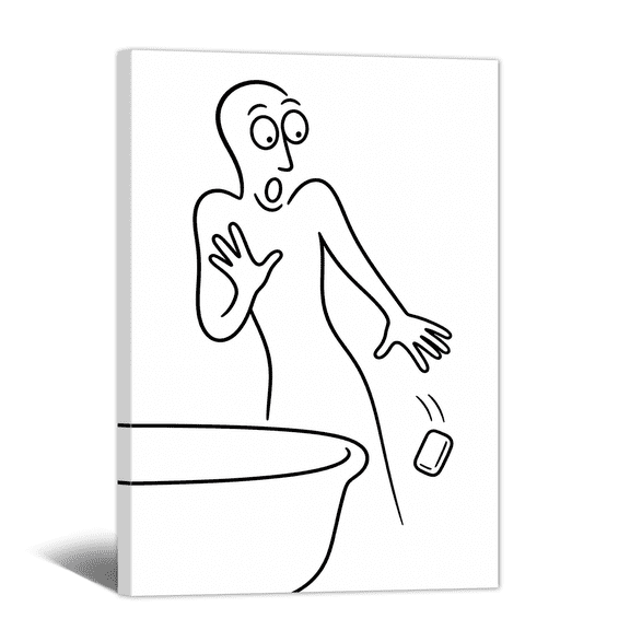 Abstract Line Canvas Wall Art Black and White Woman Dropping Soap Prints, Modern Aesthetic Artwork Painting for Living Room Bedroom Bathroom Restroom Apartment Home Wall Decor