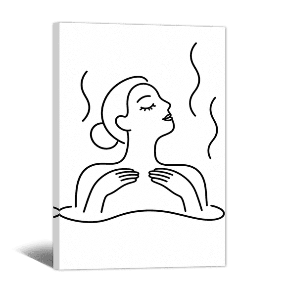 Abstract Line Canvas Wall Art Black and White Woman Relaxing Bath Prints, Modern Female Aesthetic Artwork Paintings for Living Room Bedroom Bathroom Restroom Apartment Home Wall Decor