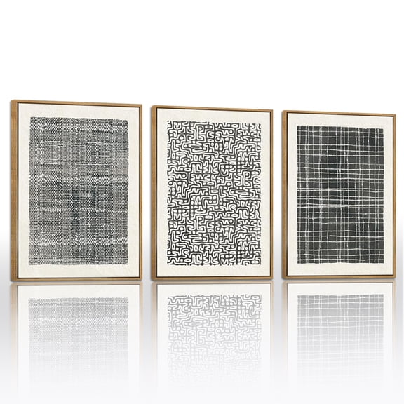 Abstract Line Canvas Wall Art Modern Neutral Black and White Framed Wall Decor Geometric Minimalist Artwork Set of 3 for Living Room Bedroom Office Bathroom 24"x36"