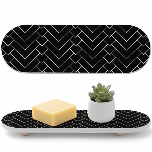 Abstract Line Diatomaceous Earth Coasters, Herringbone Black White Modern Simple Water Absorbent Diatomite Coaster, Bathroom Tray Stone Dish Drying Mat Kitchen Sink Tray 12x4in