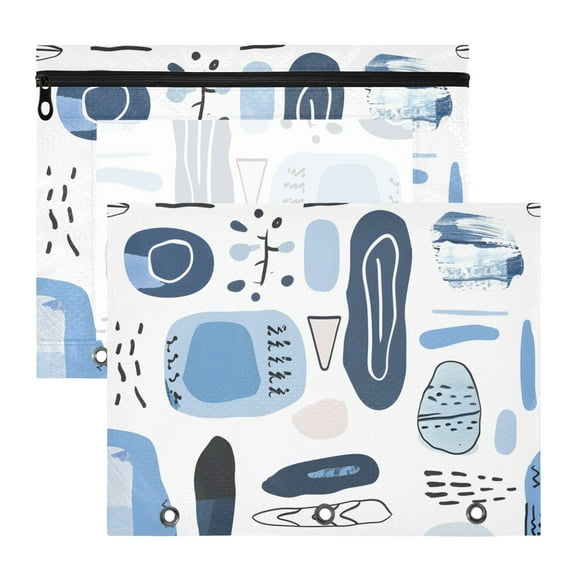 Abstract Line Doodle Art 3-Ring Binder Pouches A4 Size Zipper Pocket File Storage 2 Packs
