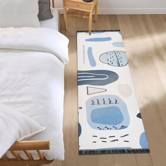 Abstract Line Doodle Art Bedside Runner Rug 2'x 6' Non Slip Carpet Floor Mat Area Rug