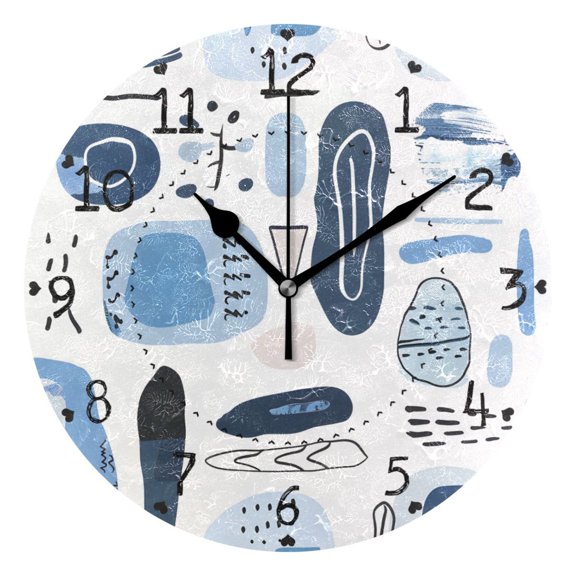 Abstract Line Doodle Art Round Wall Clock Silent Analog Battery Operated Black Pointer Home Decor 9.84" Diameter
