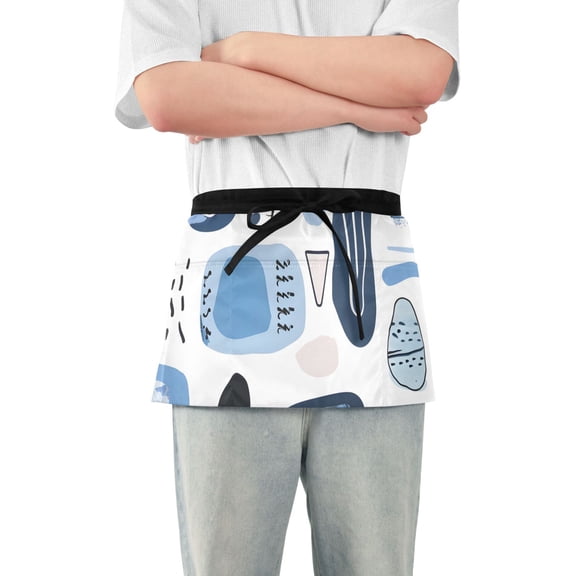 Abstract Line Doodle Art Short Server Apron with 3 Pockets for Unisex Chef Gardening