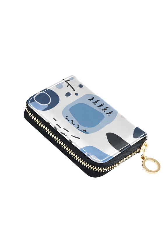 Abstract Line Doodle Art Women's Credit Card Holder PU Leather Zipper Wallet RFID Blocking