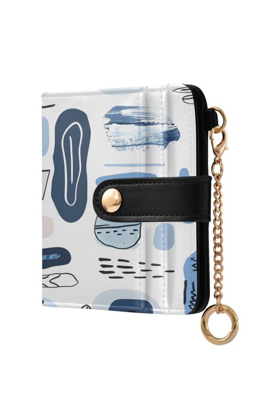 Abstract Line Doodle Art Women's Wallet PU Leather Card Cases RFID Blocking Purse Billfold with Key Ring