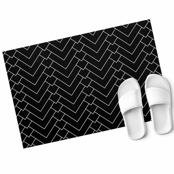 Abstract Line Door Mat Herringbone Black White Modern Simple Non Slip Absorbent Entrance Mat Washable Low Profile Indoor Doormat for Front Door Entryway Entry 16"x24"