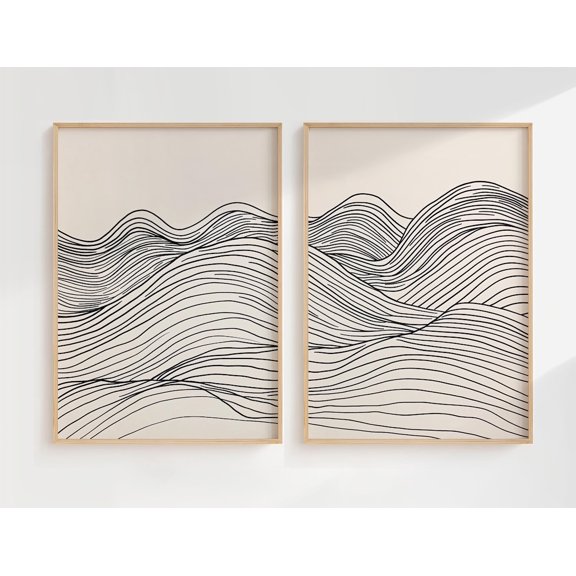 Abstract Line Drawing Minimalist Lines Art Japandi Wabi Sabi Neutral Set 2 Unframed Paper Print 8x12