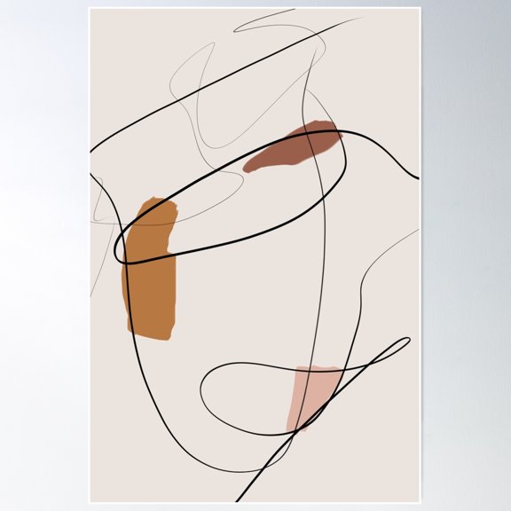 Abstract Line Drawing. Warm, Earthy Tones. Poster Wall Art, Modern Wall Decor For Living Room Bedroom, 24x36 UNFRAMED