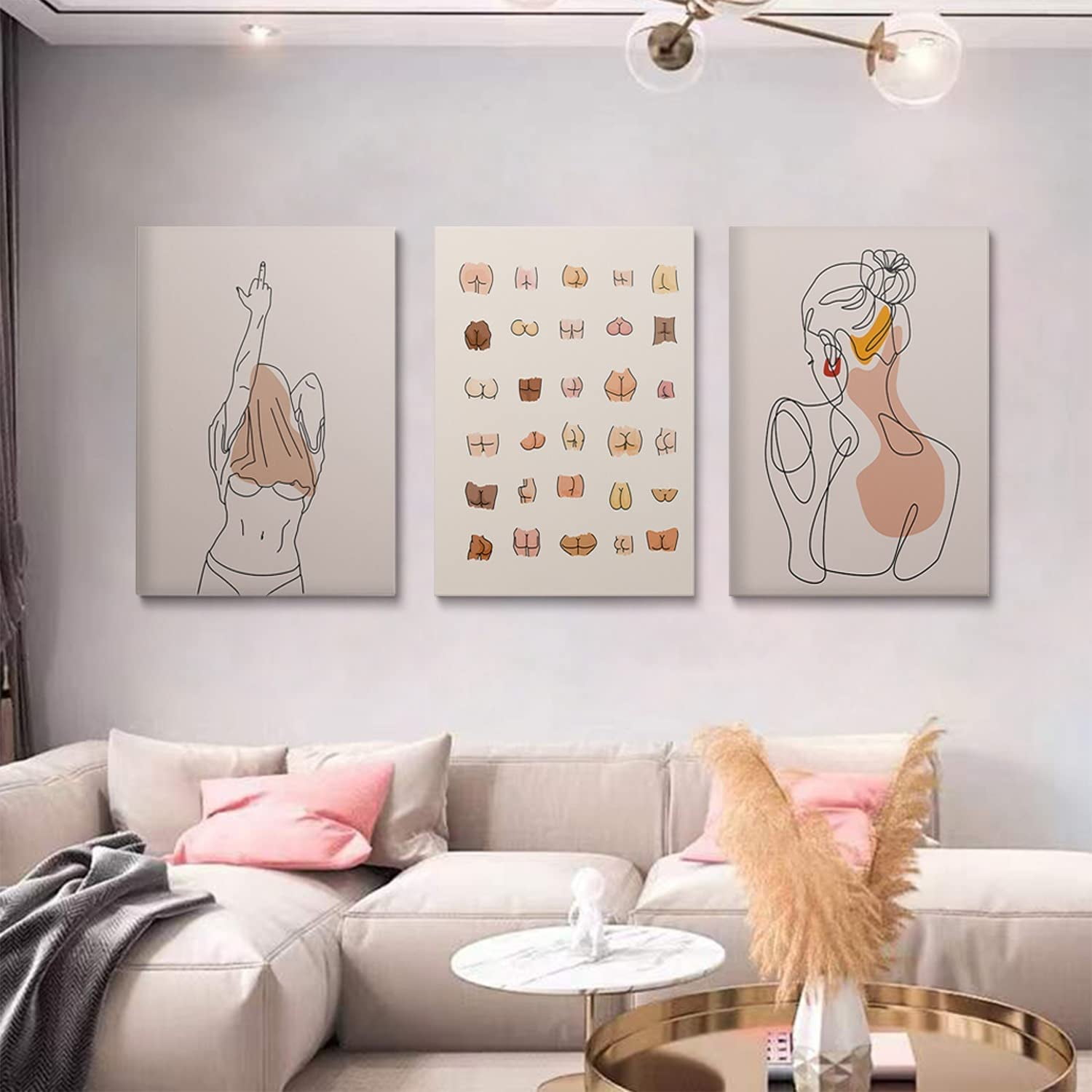 Abstract Line Drawing Woman''s Sexy Hip Framed Canvas Wall Art Body