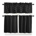 thumbnail image 1 of Abstract Line Kitchen Curtains Valance and Tier Set Herringbone Black White Modern Simple Rod Pocket Short Curtains for Small Window 3 Pieces Set for Bedroom Bathroom Cafe (54" x 18"+27" x 24"), 1 of 7