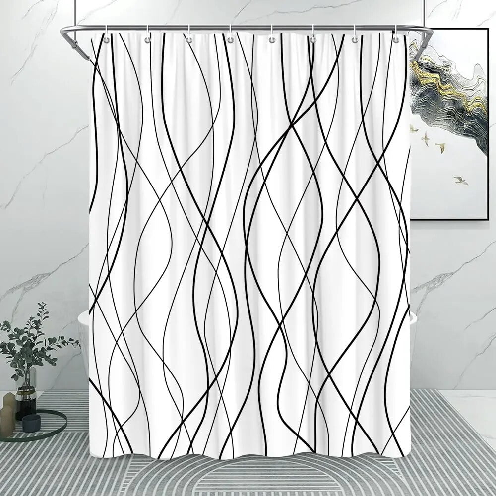 Abstract Line Minimalist Shower Curtain Washable Cloth Bath Curtain ...