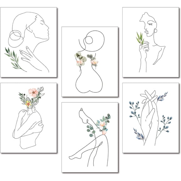 Abstract Line Minimalist Wall Art Print- Set of 6- Unframed Wall Art Prints 8"X10" Watercolor Minimalist Women Art Print for Living Room Bedroom Bathroom Kitchen Home Office Decoration