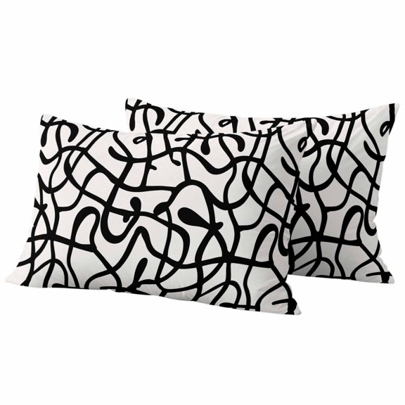 Abstract Line Outdoor Waterproof Throw Pillow Covers Set of 2, 20"x12", Retro Black Wave Line Art White Minimalist Decorative Pillow Covers Outside Cushion Case for Patio Porch Garden