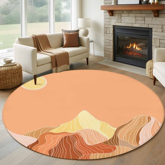 Abstract Line Peaks 8' Round Rug for Open Concept Living Room Seating ...