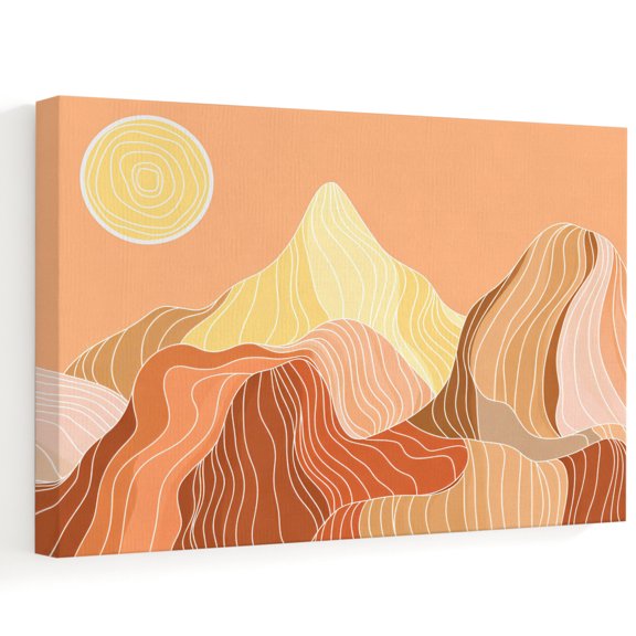 Abstract Line Peaks Canvas Wall Art, Modern Geometric Lines Sunset Hills Moutains Orange Wall Art Prints Artwork Framed Canvas Ready to Hang Art Pictures for Bathroom Bedroom Entry Desk Corner 10"x8"