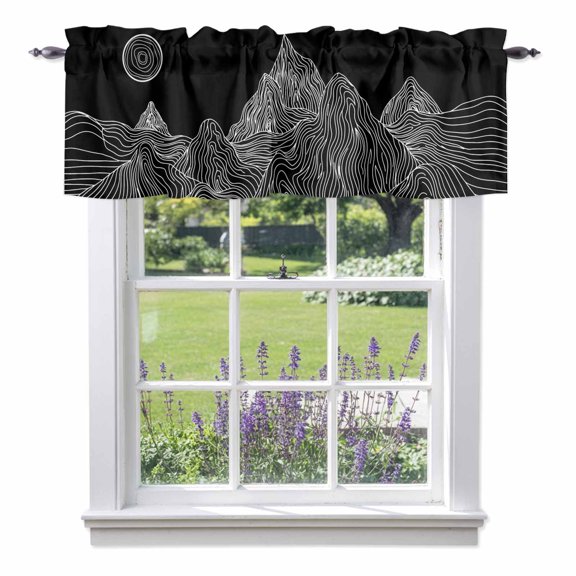Abstract Line Peaks Valance Curtain Modern Geometric Lines Sunset Hills Moutains Black Window Valances Rod Pocket Short Curtains Window Treatments for Kitchen Bedroom Bathroom Laundry 54" x 18"