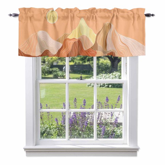 Abstract Line Peaks Valance Curtain Modern Geometric Lines Sunset Hills Moutains Orange Window Valances Rod Pocket Short Curtains Window Treatments for Kitchen Bedroom Bathroom Laundry 42" x 12"