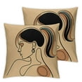 thumbnail image 1 of Abstract Line Pillow Case Minimalist Art Pillow Cove Women Face Throw Cushion Cover Double-Sided Design Decorative Pastel Suede Cushion Case for Home Office Car Sofa, 1 of 6