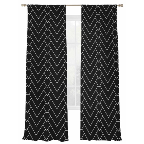 Abstract Line Sheer Curtains for Living Room Bedroom, Light-filtering Sheer Curtain, Herringbone Black White Modern Simple Rod Pocket Voile Window Treatment Drapes, 52’’Wx96’’L, 2 Panels Set