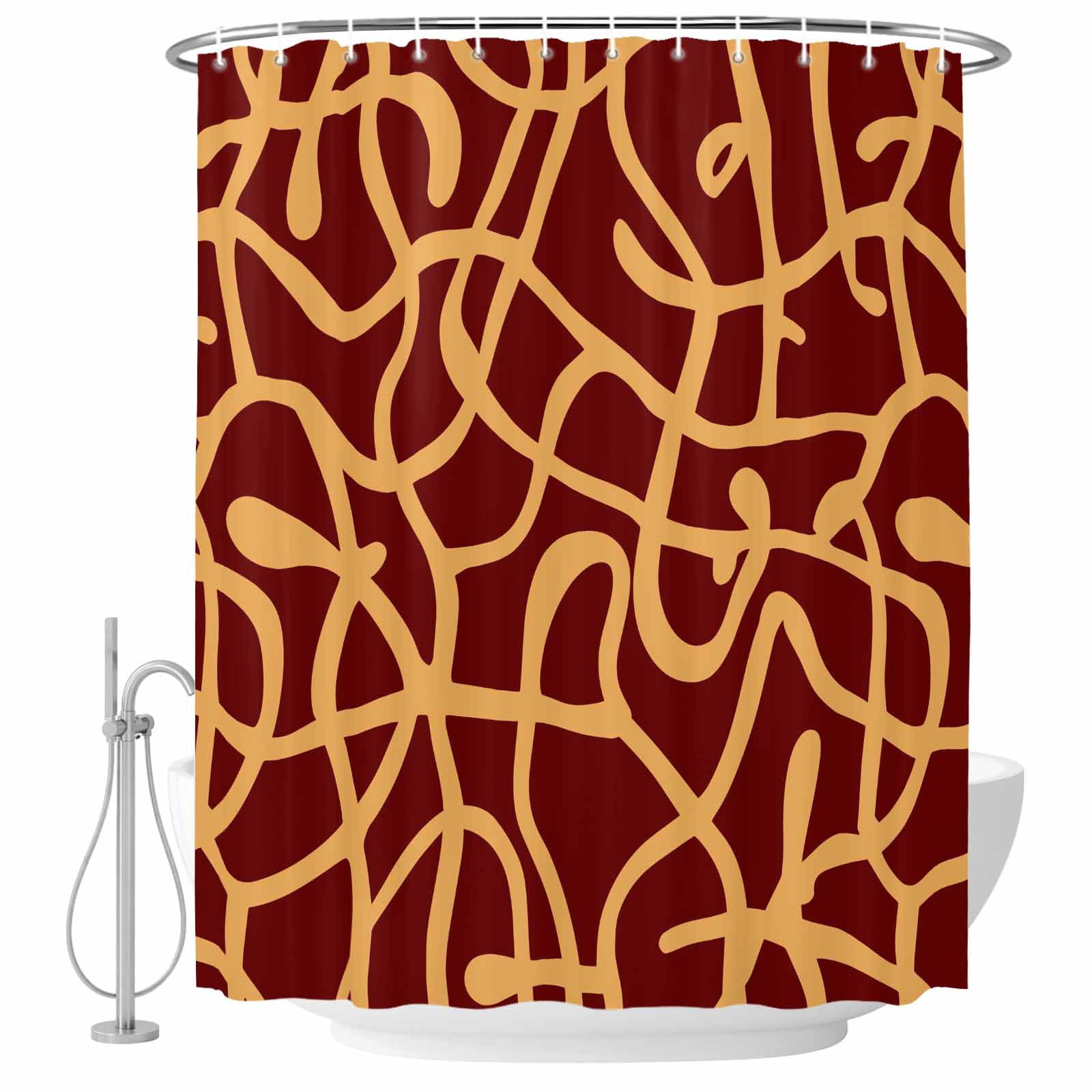Abstract Line Shower Curtain for Bathroom, Retro Pattern Orange Wave ...