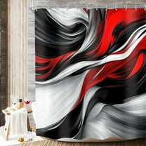 Abstract Line Shower Curtain Modern Red White Black Ombre Minimalist Contemporary Elegant Simple Bathroom Curtain Aesthetic Bath Curtain Bathroom Accessories Decor with Hooks 60"W x 72"L (Pack of 1)