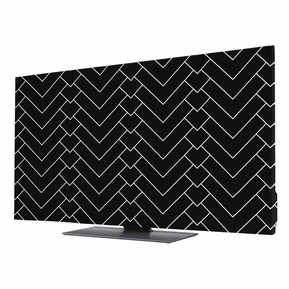 Abstract Line TV Dust Cover 32 Inch, Herringbone Black White Modern ...