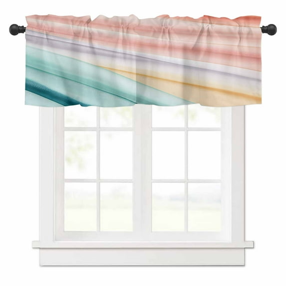 Abstract Line Texture Valances for Windows Pink Blue Yellow Watercolor Modern Art Rod Pocket Curtain Valance Window Treatment Short Curtains for Kitchen Living Room, 60"x18"