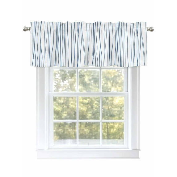 Abstract Line Valances for Windows, Rod Pocket Kitchen Valance Curtains - Soft & Washable Small Window Treatment for Living Room, Bathroom, Blue, 54x18inch