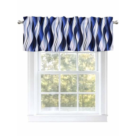 Abstract Line Valances for Windows, Rod Pocket Kitchen Valance Curtains - Soft & Washable Small Window Treatment for Living Room, Bathroom, Blue Ombre , 42x12 Inch, 1 Panel
