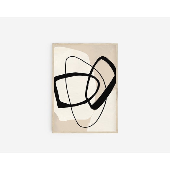 Abstract Line Wall Art Black Beige Modern Shapes Mid Century Modern Decor, Unframed Paper Poster 8x10in
