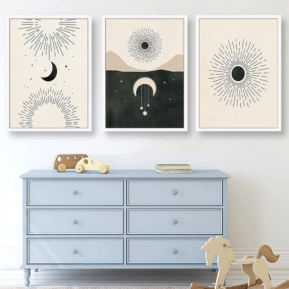 Abstract Line Wall Art Print Celestial Boho Sun Moon Stars Canvas Posters Nordic Poster Wall Living Room Painting Decor No Frame (12x16inchx3 Unframed)