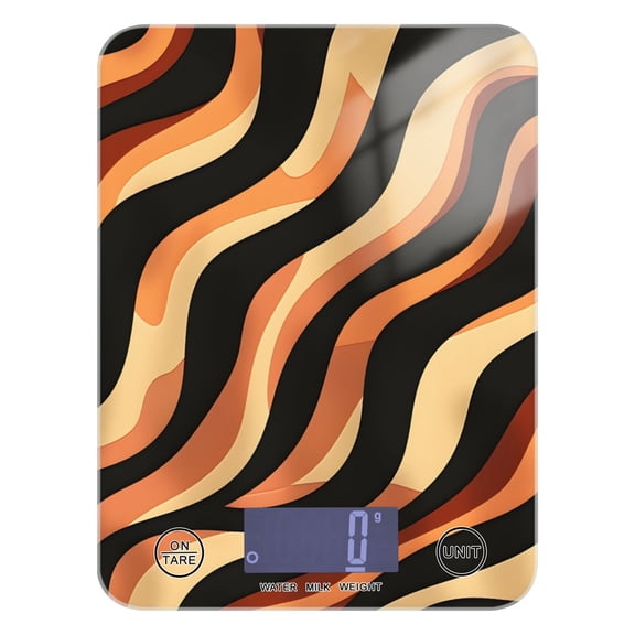 Abstract Line Wave Food Scale Digital Kitchen Scale Waterproof Tempered Glass Tare Function 11 lb for Baking Cooking Meal Prep