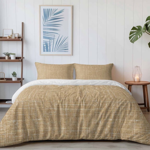 Abstract Linen Woven Textile California King Size Bed Set,Terracotta Burlap Texture Bedding for All Seasons,4 Pcs Bed Set with 1 Quiltcover (96"x104"),1 Sheet (110"x98"),2 Pillowcases (20"x36")