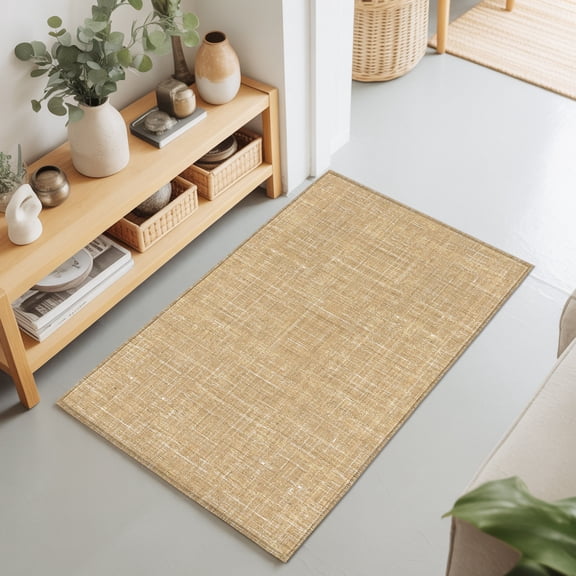 Abstract Linen Woven Textile Rectangle Area Rug 2x3ft,Living Room Rug Non-Slip Washable Circle Rugs Pad,Terracotta Burlap Texture Soft Floor Carpet for Bedroom Dining Room