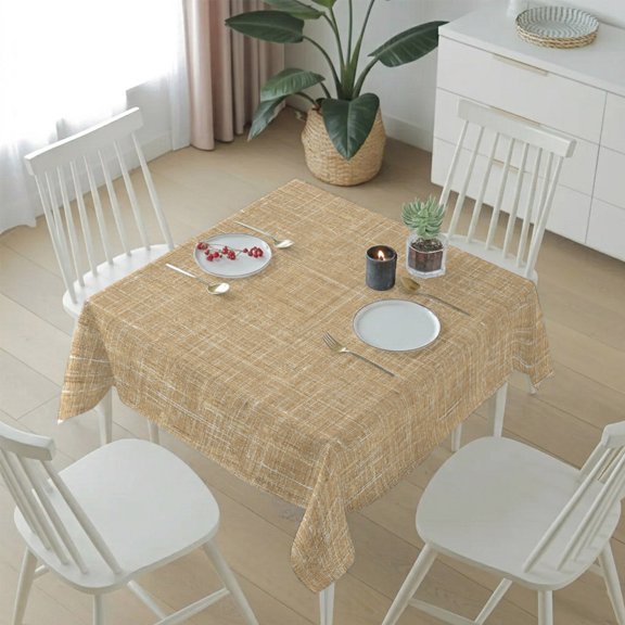 Abstract Linen Woven Textile Table Cloth 54x54in, Waterproof Square Tablecloth Wipeable Tablecloths Terracotta Burlap Texture Table Covers for Dining Tables Party Indoor Outdoor