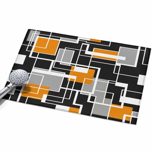 Abstract Lines 2x3ft Non Slip Area Rug Black Gray Orange Rectangle Geometric Modern Washable Soft Area Rugs for Living Room, Indoor Circle Carpet for Bedroom Dining Room Kitchen