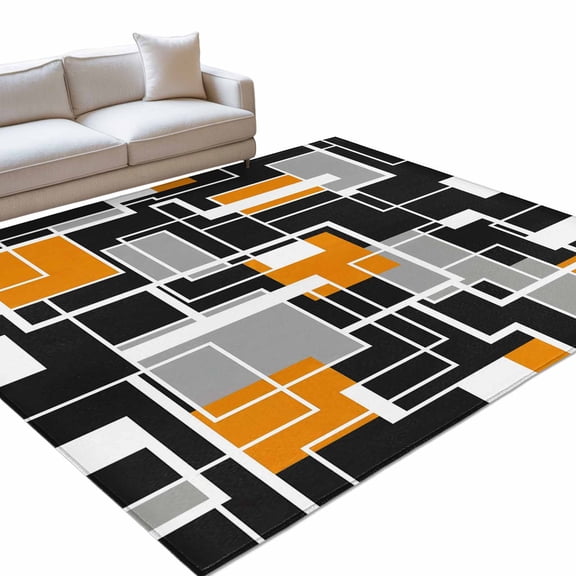 Abstract Lines 6x9ft Non Slip Area Rug Black Gray Orange Rectangle Geometric Modern Washable&nbsp;Soft Area Rugs for Living Room, Indoor&nbsp;Circle Carpet for Bedroom Dining Room Kitchen