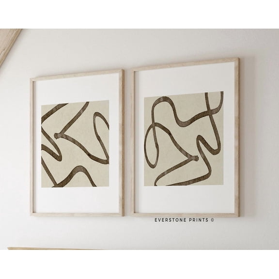 Abstract Lines Abstract Brown Line Set Abstract Wall Set Home Decor Office Wall Art Set 2