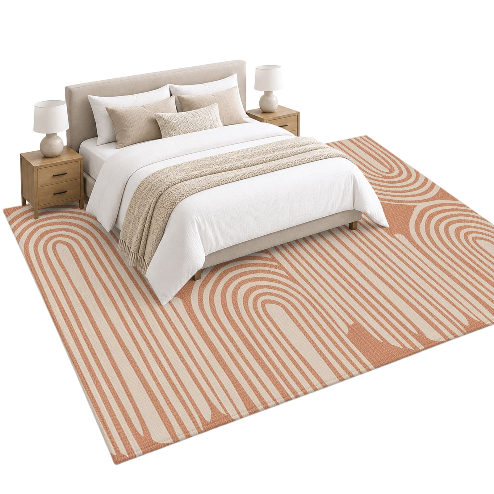 Abstract Lines Area Rug 6'x9', Mid Century Orange Vintage Geometric ...