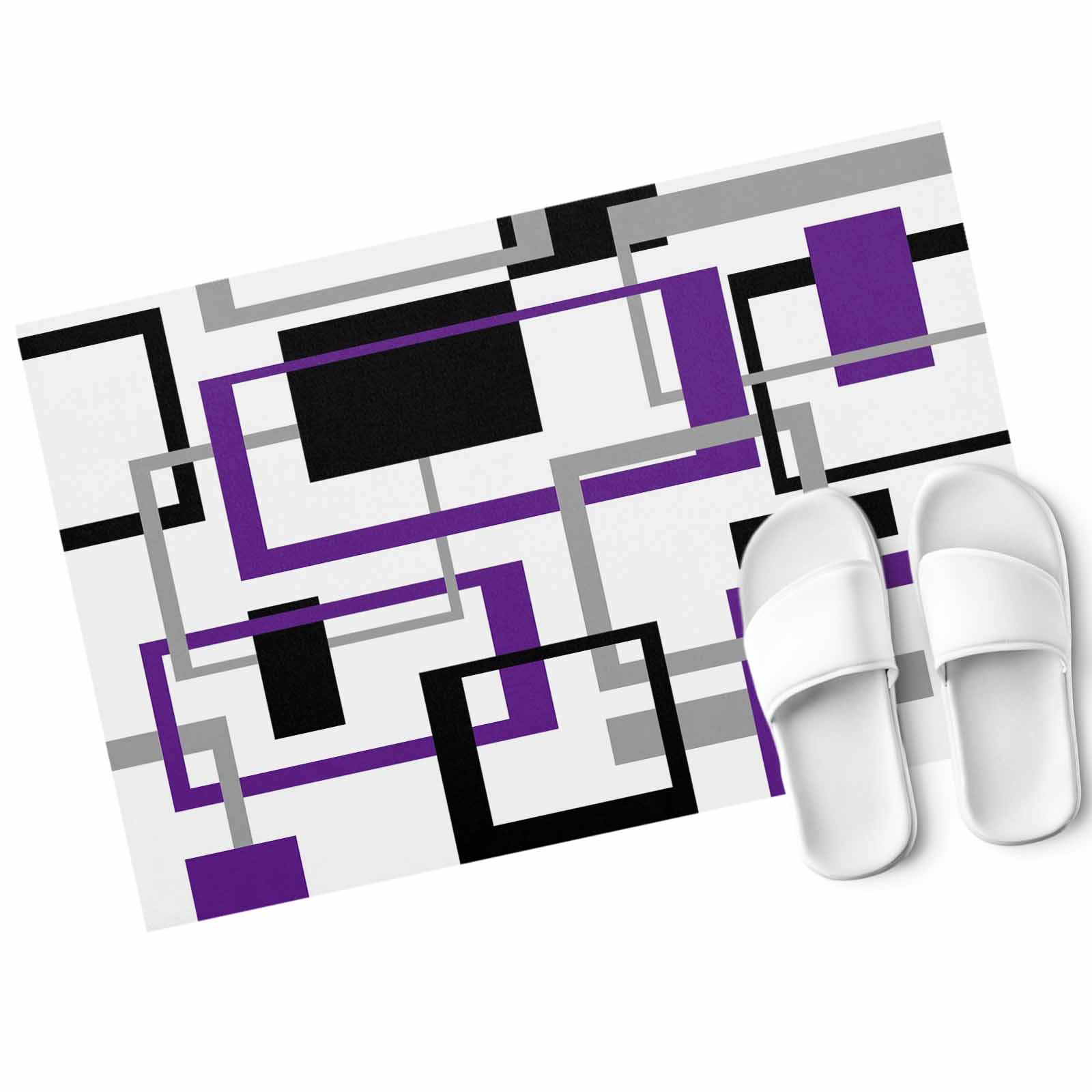 Abstract Lines Art Door Mat Black Purple Geometric Square Frame Non ...