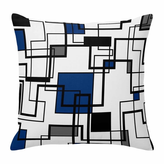 Abstract Lines Art Throw Pillow Cover Black Blue Geometric Modern Texture Cotton Linen Cushion Cover Throw Pillow Case with Invisible Zipper for Couch Sofa Bed Chair Car 18x18 Inch