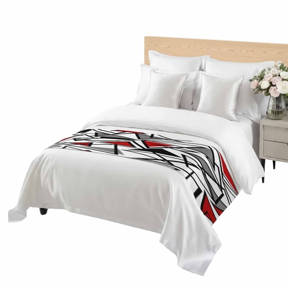 Abstract Lines Bed Runner Cal King Size Black Gray Red Triangle ...